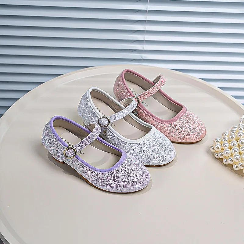 Toddler Girls Glitter Mary‑Jane Shoes Adjustable Buckle Low Heel Children Party Princess Dress Shoes