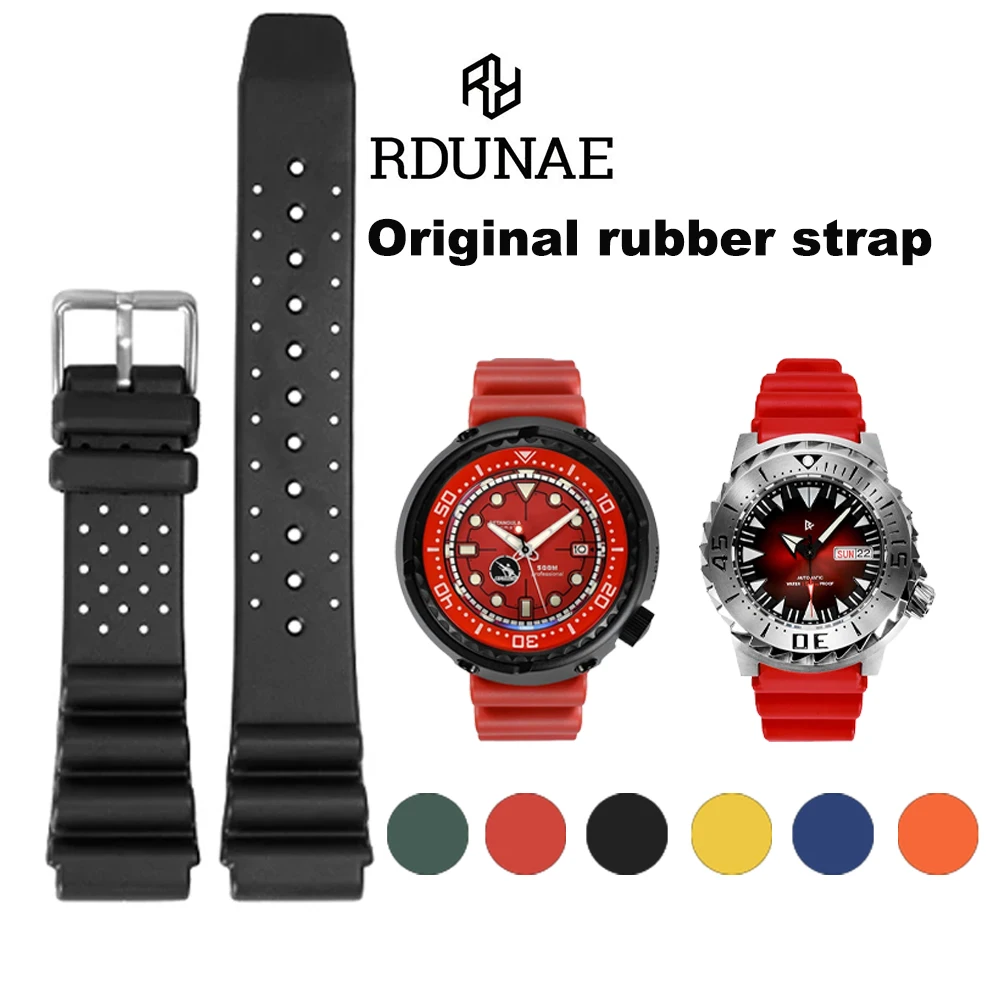 RDUNAE Rubber Watchband 20mm 22mm Band High Quality Watch Accessories Strap Rubber Bracelet Belt Waterproof Original strap