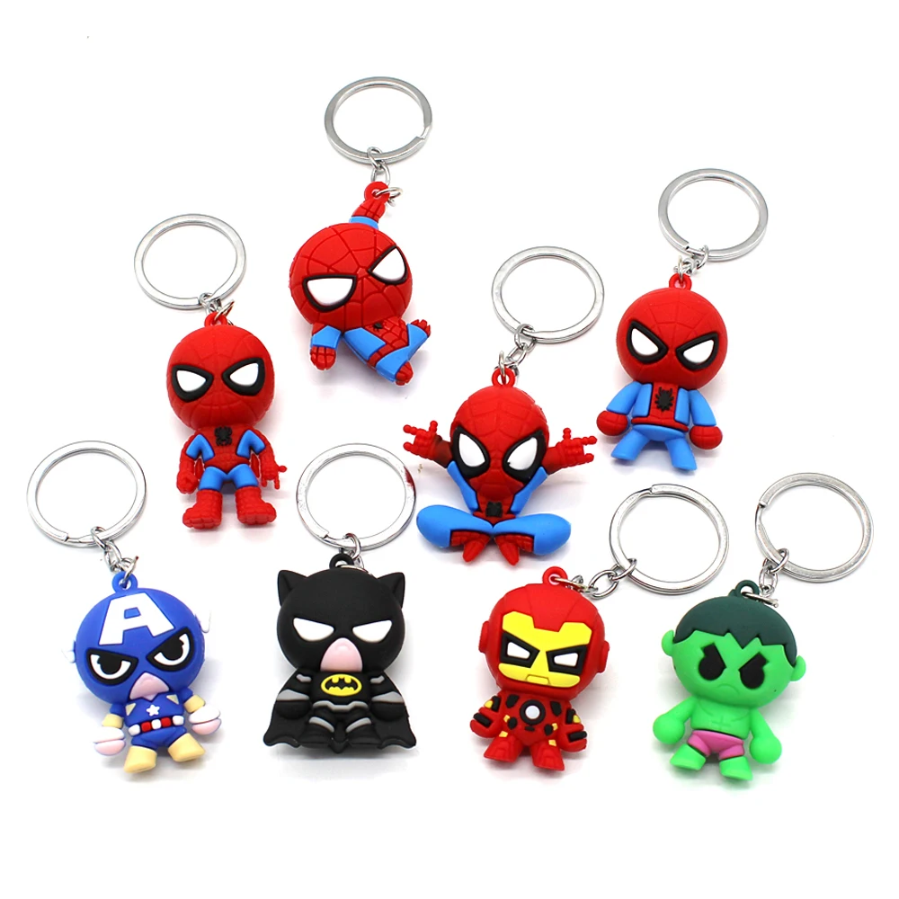 Marvel Keychain Men Small 3D Spider-Man Thanos Iron Man Car Key ring Pendant Women Key Chain Ornaments Mini Toys