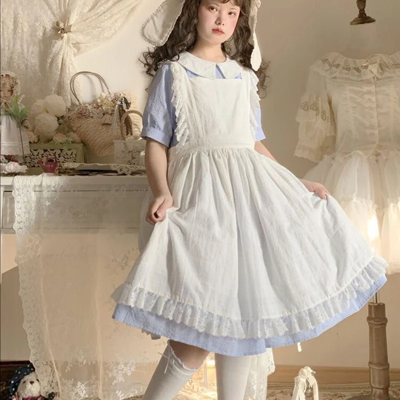 Lolita Girl Ruffle Lace Lady Apron Long Cosplay Japanese Kawaii Sweet Maid Waitress Bib Garden Restaurant Service Work Pinafore