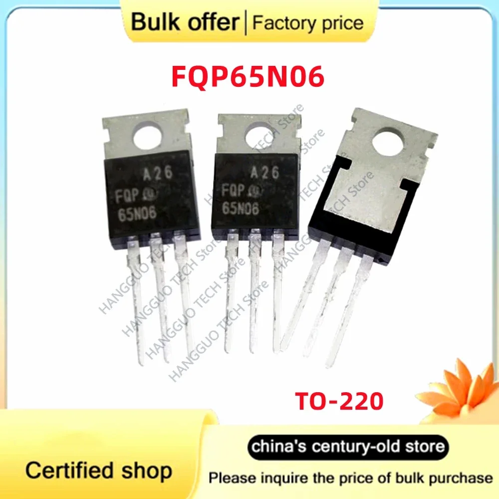 

50PCS/Lot FQP65N06 65N06 60V 65A TO220 in-line N-channel FET MOS tube inverter