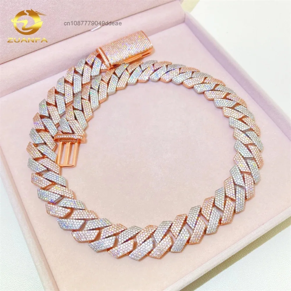 Pass 20mm Diamond Tester Luxury VVS Moissanite Diamond 925 Sterling Silver Iced Out Cuban Link Chain..