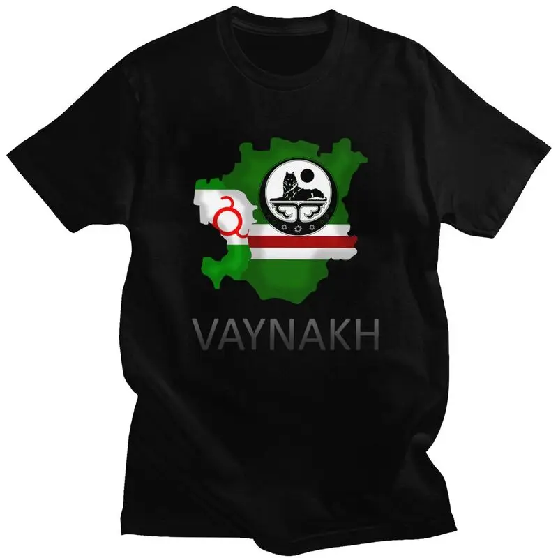 Custom Vaynakh Chechen Tshirts for Men Short Sleeve T Shirt Chechnya Flag Map T-shirts Slim Fit 100% Cotton Tees Gift