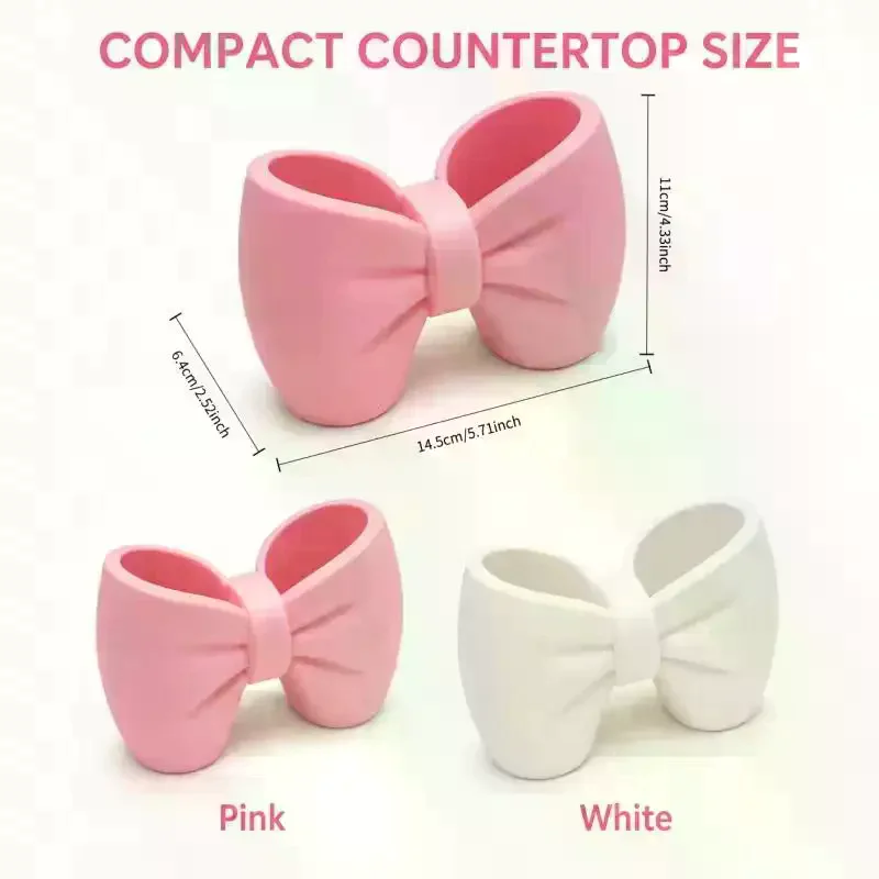 Bow Toothbrush Holder Cute Bathroom Organizer Plastic Desktop Storage Cup For Toothpaste Makeup Brushes Pens