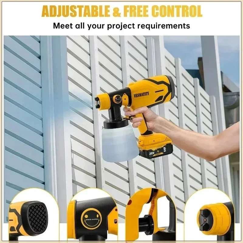 800ML Portable Cordless Paint Sprayer High-Power Automotive and Furniture Spraying Gun For Dewalt 18V 20V Battery Pin