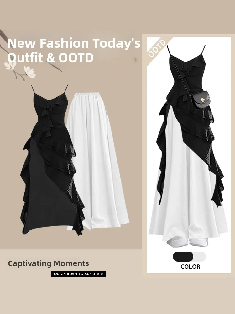 

Летняя модная повседневная универсальная женская юбка-брюки с асимметричными бретелями, свободного кроя, визуально стройнящая, длиной макси