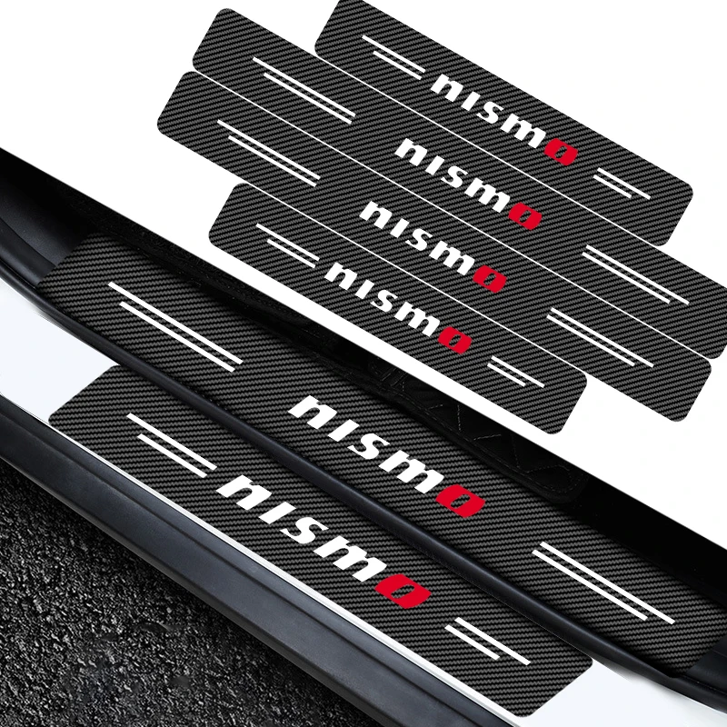 

4Pcs Car Door Threshold Carbon Fiber Scuff Plate Sticker Accessories For Nissan Nismo Emblem R34 Tiida Sylphy X-trail 2 Qashqa