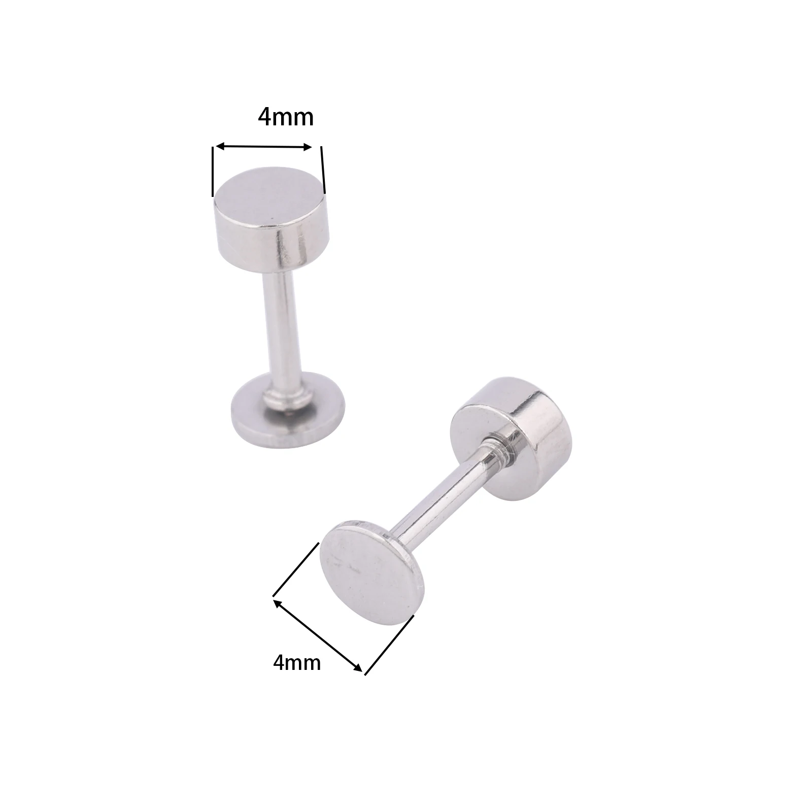 20pcs Stainless Steel 4mm Disc Pad Bezel Earring Post Studs With Screw Backs Diy Jewelry Making Accessories view 2