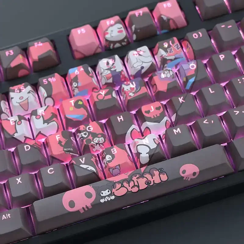 Anime Sanrio Kuromi Themed Keycaps 108 Keys PBT Translucent Cherry Profile MX Switch Girl Gaming Mechanical Keyboard Keycaps