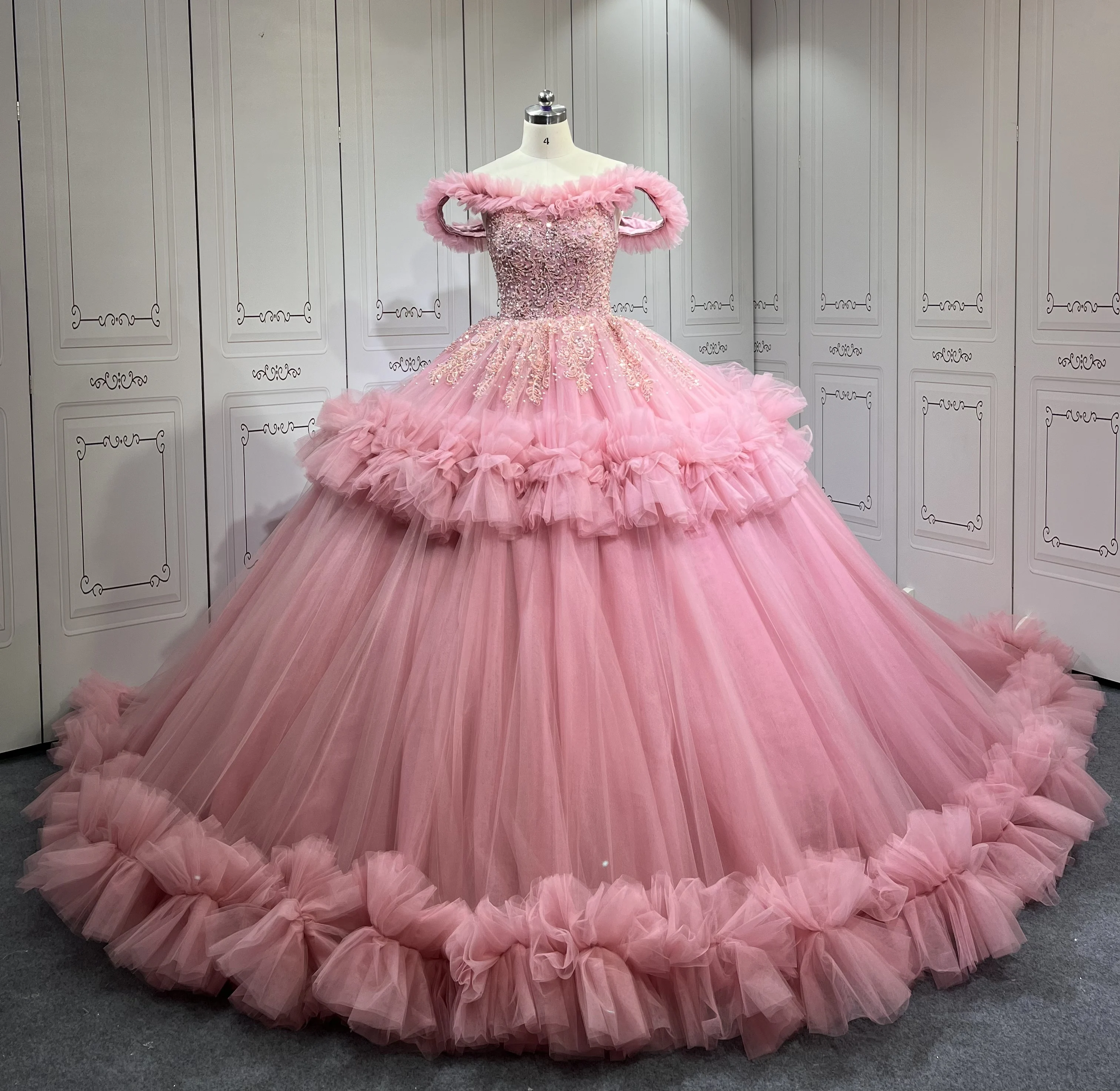 Robe de Rhpersonnalisée à volants, robes de Quinceanera, douce robe de soirée, mauve, éducative, 15 ans, 16 ans, 2025