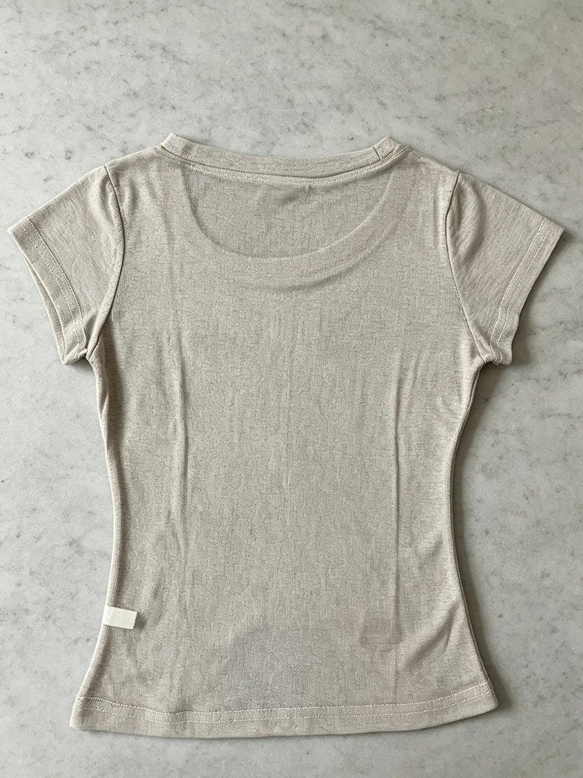 Retro Distressed Ladies Short Sleeve Tee Fashion Round Neck Lip Print Slim Fit Cropped Shirt Grunge Aesthetic Y2K Streetwear Top