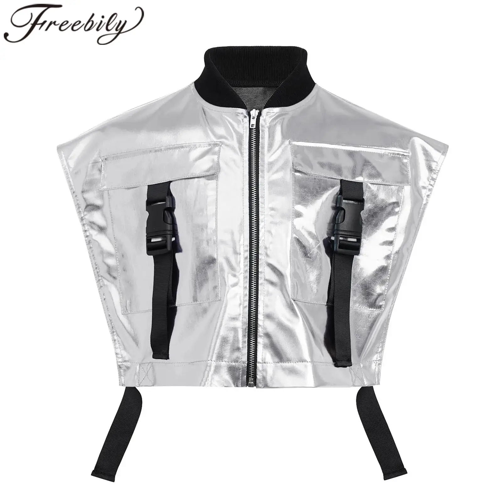 

Children Hip Hop Clothing Waistcoats Shiny Streetwear Fashion Kids Girls Metallic Vest Stage Performance Jazz Dance Costumes