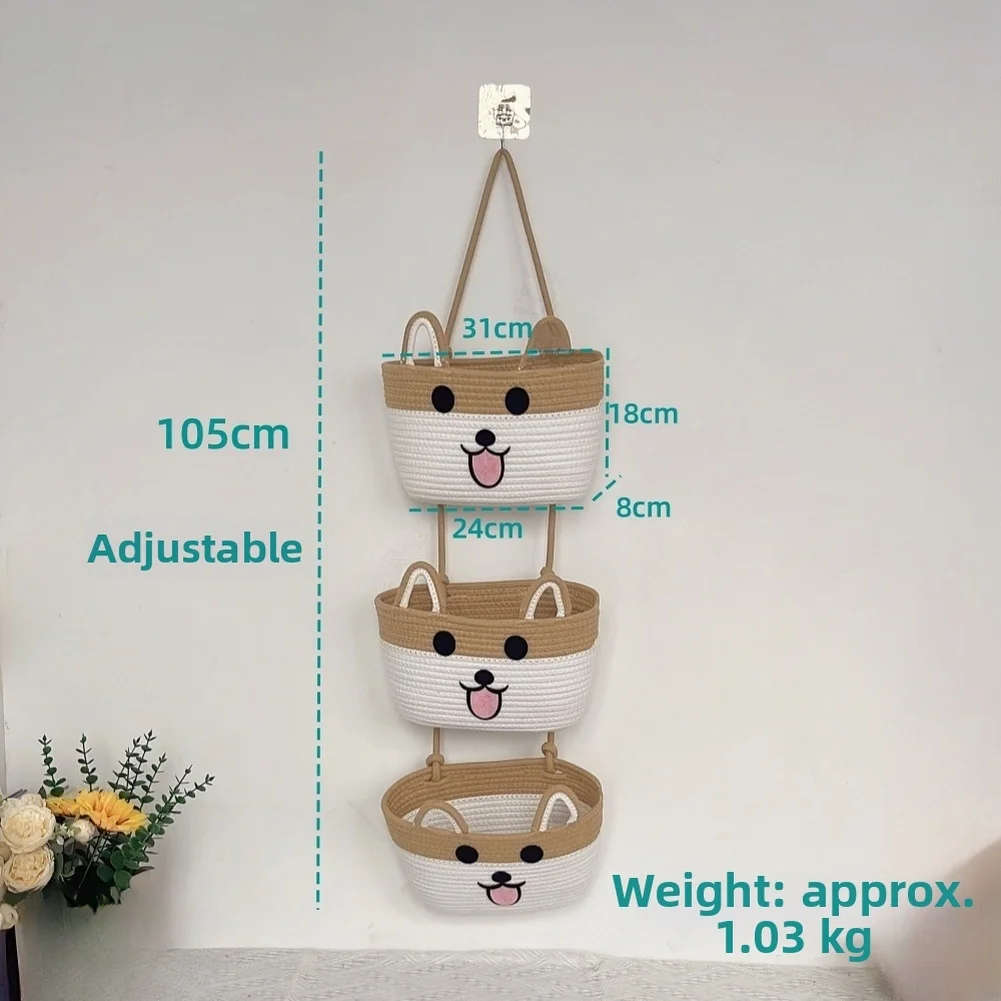 3段綿ロープ吊り下げ収納バスケット壁掛けオーガナイザー化粧品 - Woven Wall Basket のレビューと価格