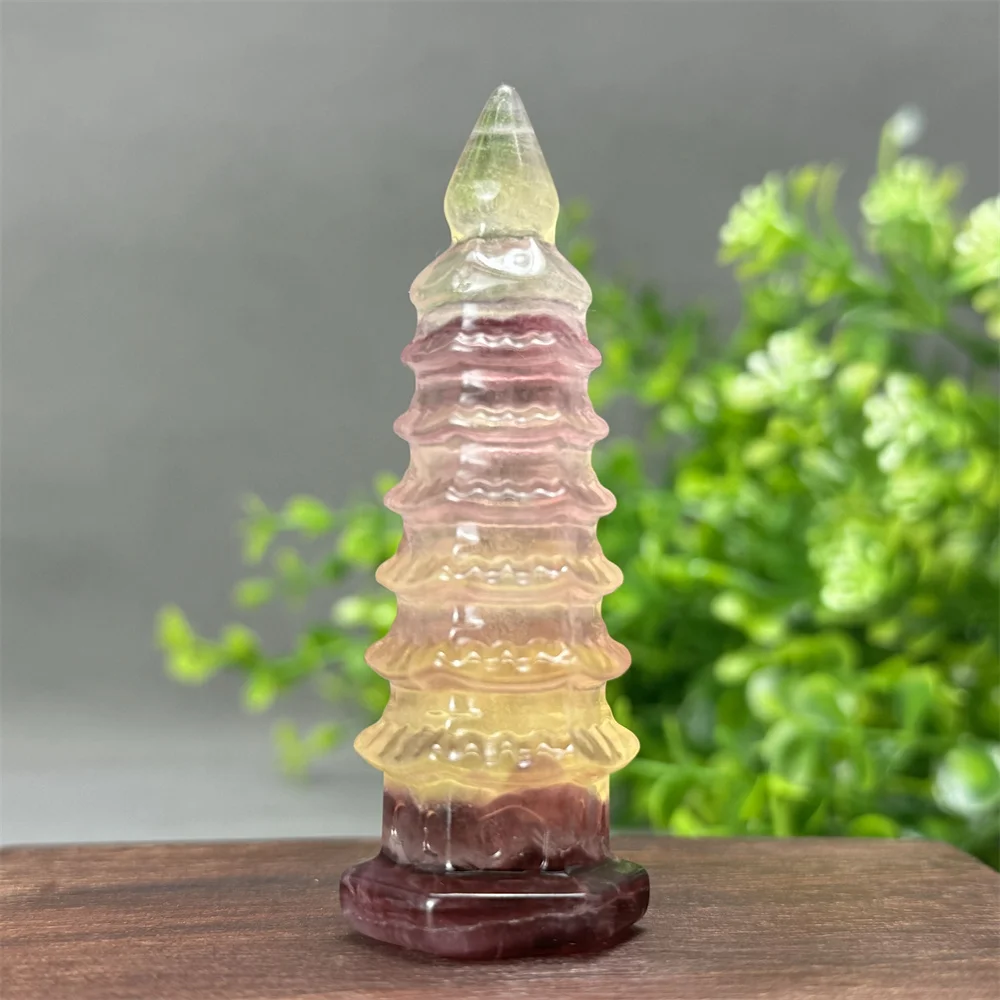 Natural Candy Fluorite Pagoda Crystal Point Carving Wenchang Pagoda Energy Degaussing Treatment Meditation Home Decoration