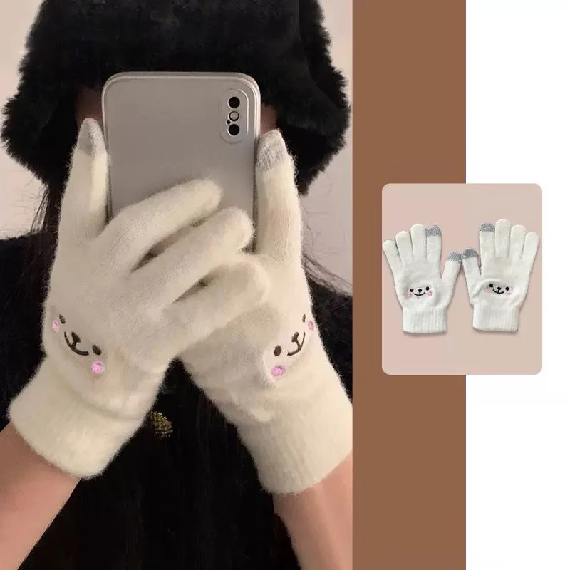 1Pair Soft Mink Cashmere Gloves Winter Warm Cold-proof Star Mittens For Women Girls Cycling Outdoor Full Finger Thicken Gloves