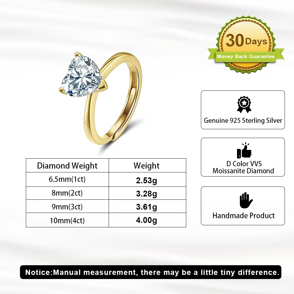 Rinntin فاخر مويسانيتي خاتم الزواج شكل قلب تألق 1-4CT الماس المشاركة الفرقة 925 فضة مجوهرات SMOR06 #6