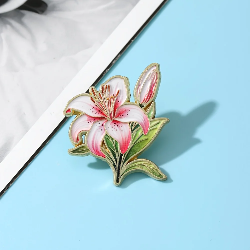 Art Lily Enamel Pin | Fashion Flowers Decorative Brooches, Pink Zinc Alloy, Non-metal Back Buckle, Floral Pattern, Grace Theme view 6