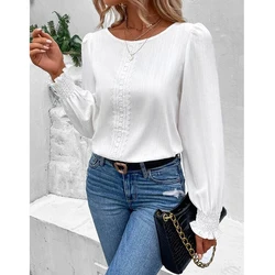 New Women Lace Patchwork Elegant Blouses Spring Autumn Fashion Office Lady Shirts Solid Long Sleeve Loose Tops Blusas Para Mujer