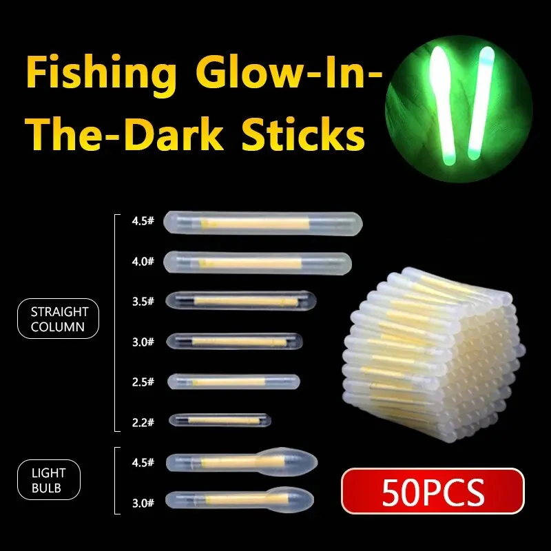 50PCS Fireflies Fluorescent Lightstick Light 2.2-4.5mm Fishing Float Rod Lights Dark Glow Stick Useful Fishing Tackle Accessorie