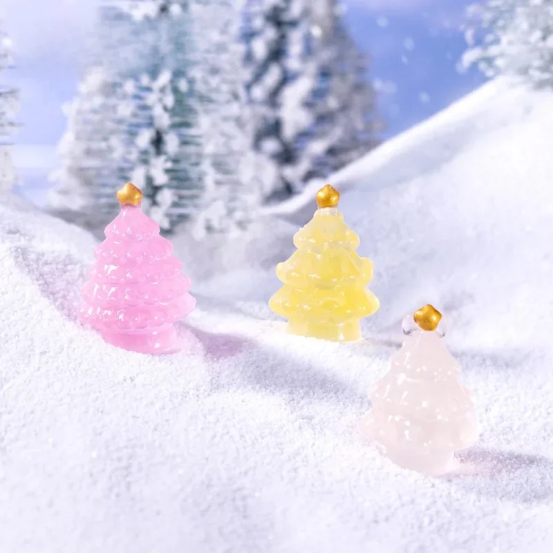 5Pcs Mini Luminous Tree Christmas Ornament Toys Fairy Garden Decor Snow Landscape Model Ornaments Children Favorite Toys