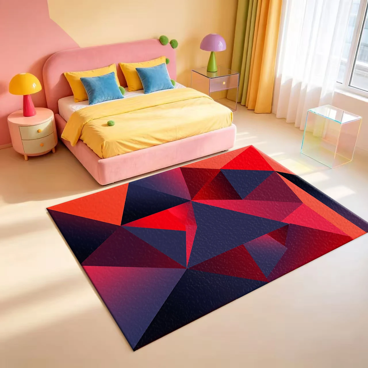 Dark Tone Red Purple Geometric Triangle Carpet Flooring Modern Abstract Art Area Rug Indoor Home Decor Floor Covering For Sofa Table
