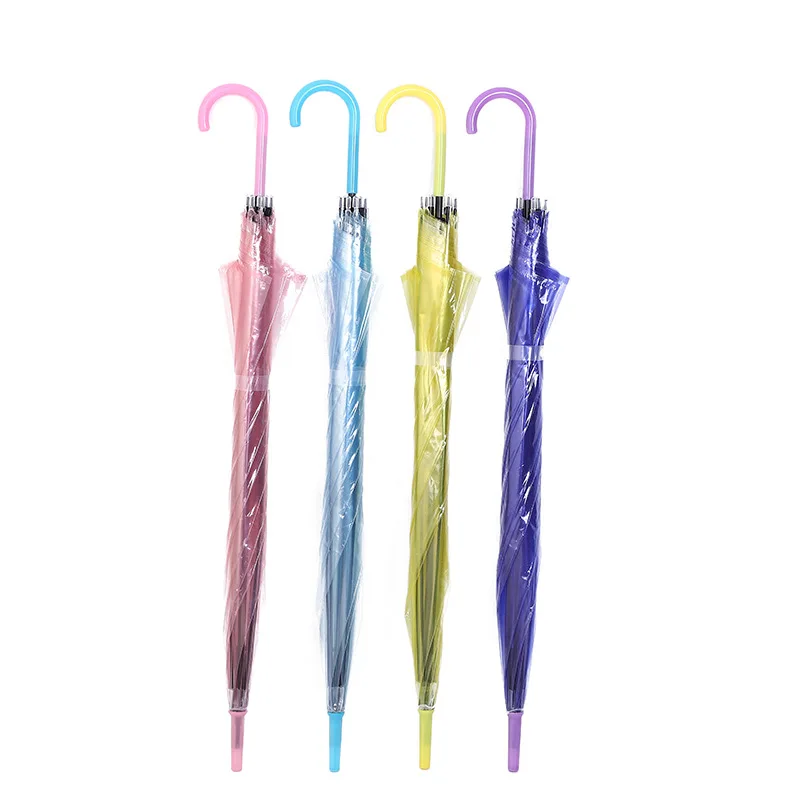 Creative small fresh long handle transparent umbrella Color straight transparent umbrella