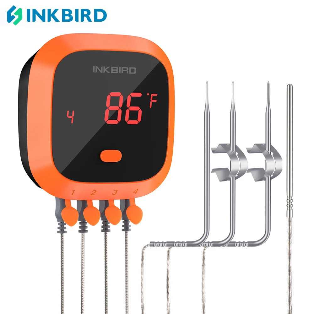 

INKBIRD IBT-4XC Meat Thermometer Waterproof Bluetooth with 4 Probes Rechargeable Battery with Alarm for Kitchen BBQ Oven Smoker