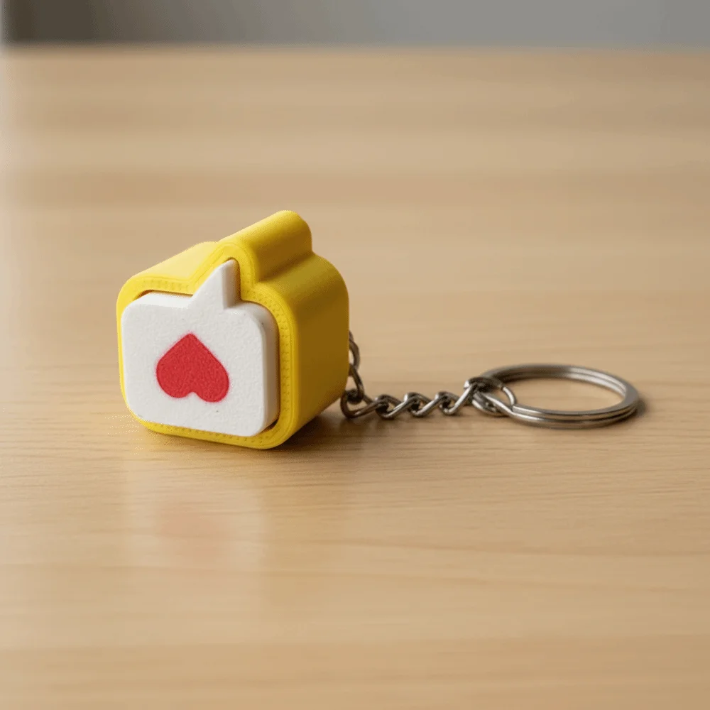 3D Printed Heart Message Fidget Clicker Keychian Yellow Stress-Relief Like Design Finger Press Keychian Plastic