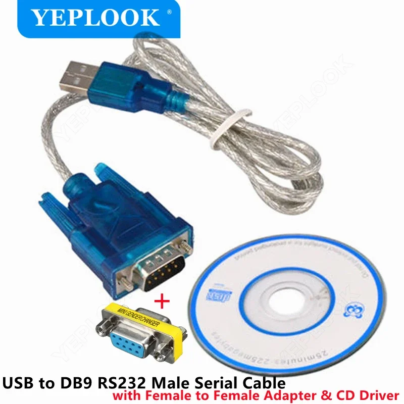 

USB2.0 to RS232 DB9 COM 9Pin Male Port Serial Cable 0.8Meter with DB9 Female to Female Connector Chipset CH340 with CD Driver