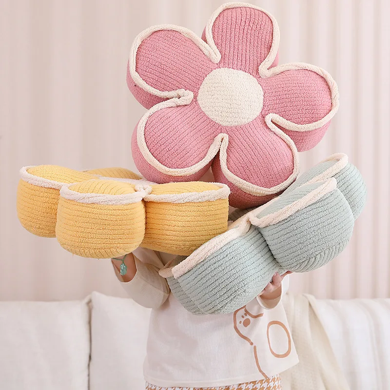 Lifelike Sunflower Seat Cushion Plush Plant Pillow Down Cotton Filled Yellow Pink Beige Chair Flower Pillow Valentine's Gift