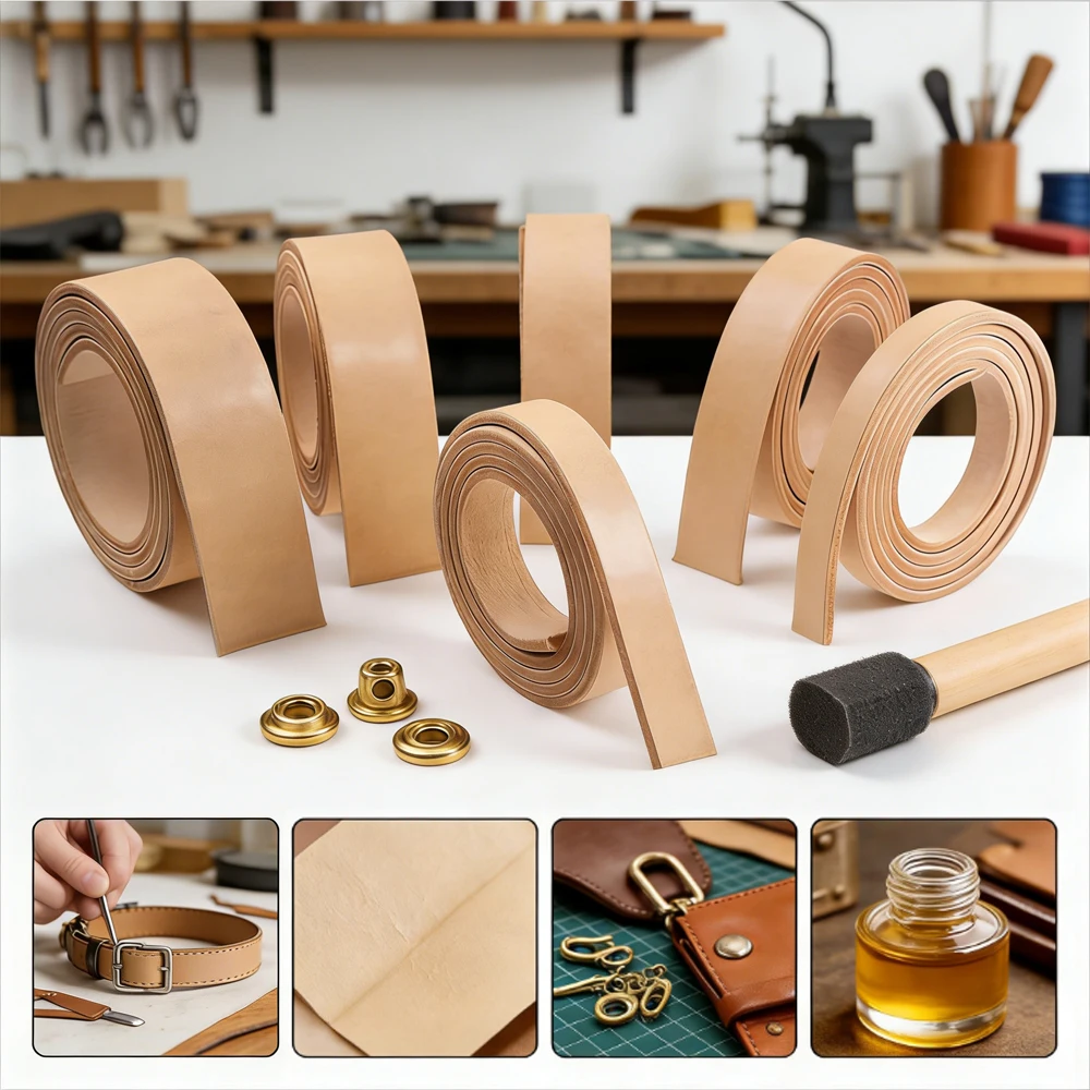 

1 Roll 3.5-4mm Thick Vegetable Tanned Leather, Layer Cowhide Strip 1.4-3.9cm x 100-125cm for DIY Belt & Bag Making