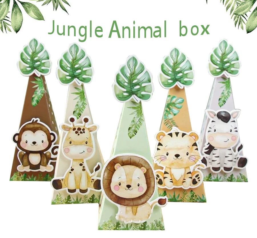 

6pcs Jungle Animal Candy Box Cute Zoo Lion Tiger Gife Packaging Boxes Kids Birthday Decor Wild One Party Supplies Baby Shower