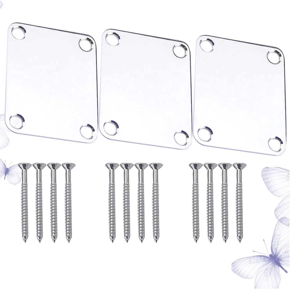 

3pcs Guitar Neck Plate Metal Connecting Board For Electric Bass Durable Silver Finish Hardware Accessory Instrument
