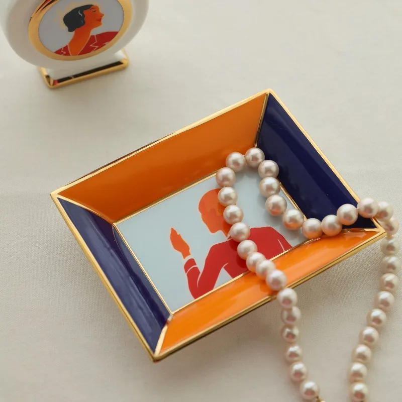 

Art Deco style ceramic jewelry tray with vintage feminine contours,ring and necklace storage tray,ashtray,unique home decor gift