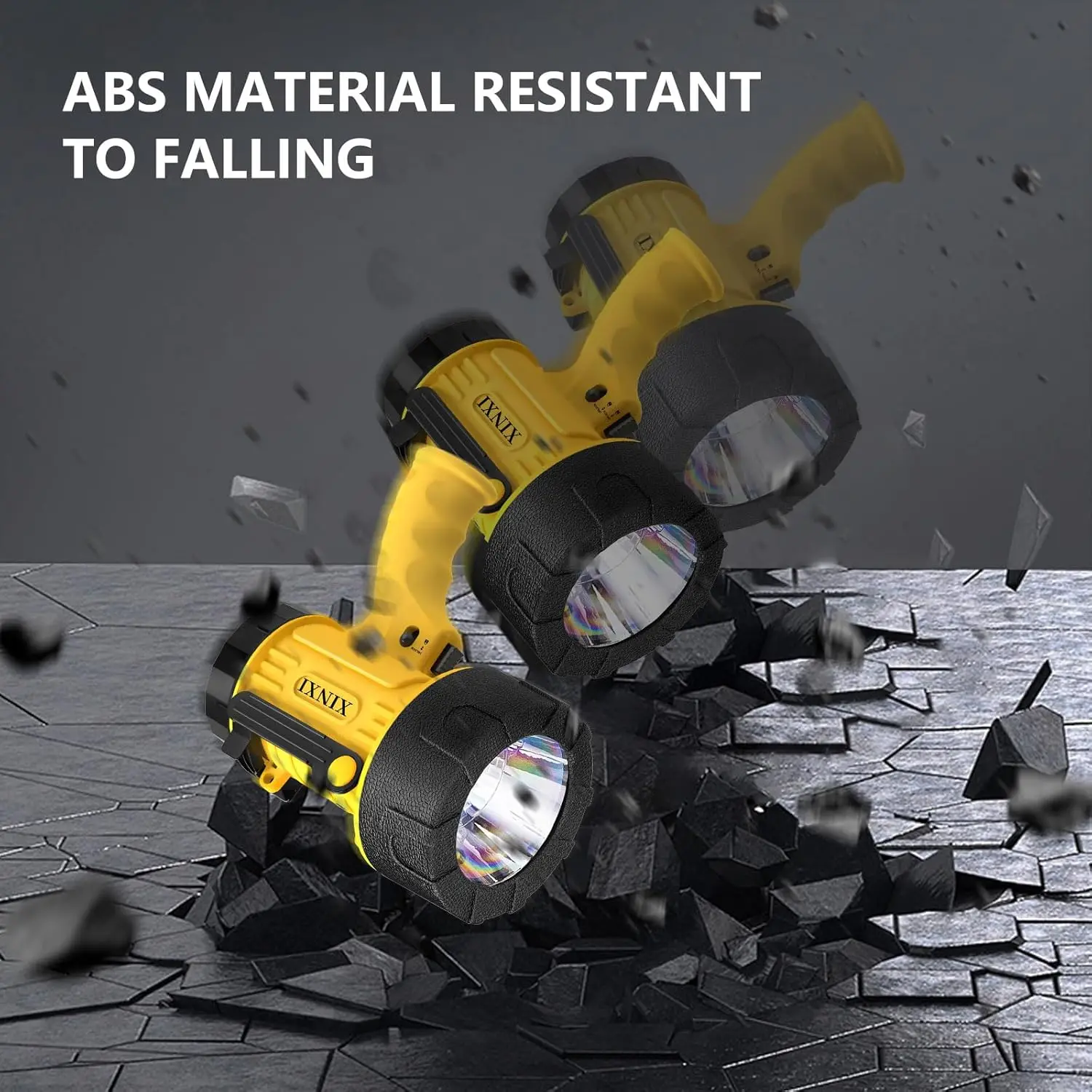 كشاف LED قابل لإعادة الشحن بقوة 200,000 لومن، مقاوم للماء IP67، وقت تشغيل 12 ساعة، مقاوم للصدمات مع عدسة حمراء قابلة للفصل