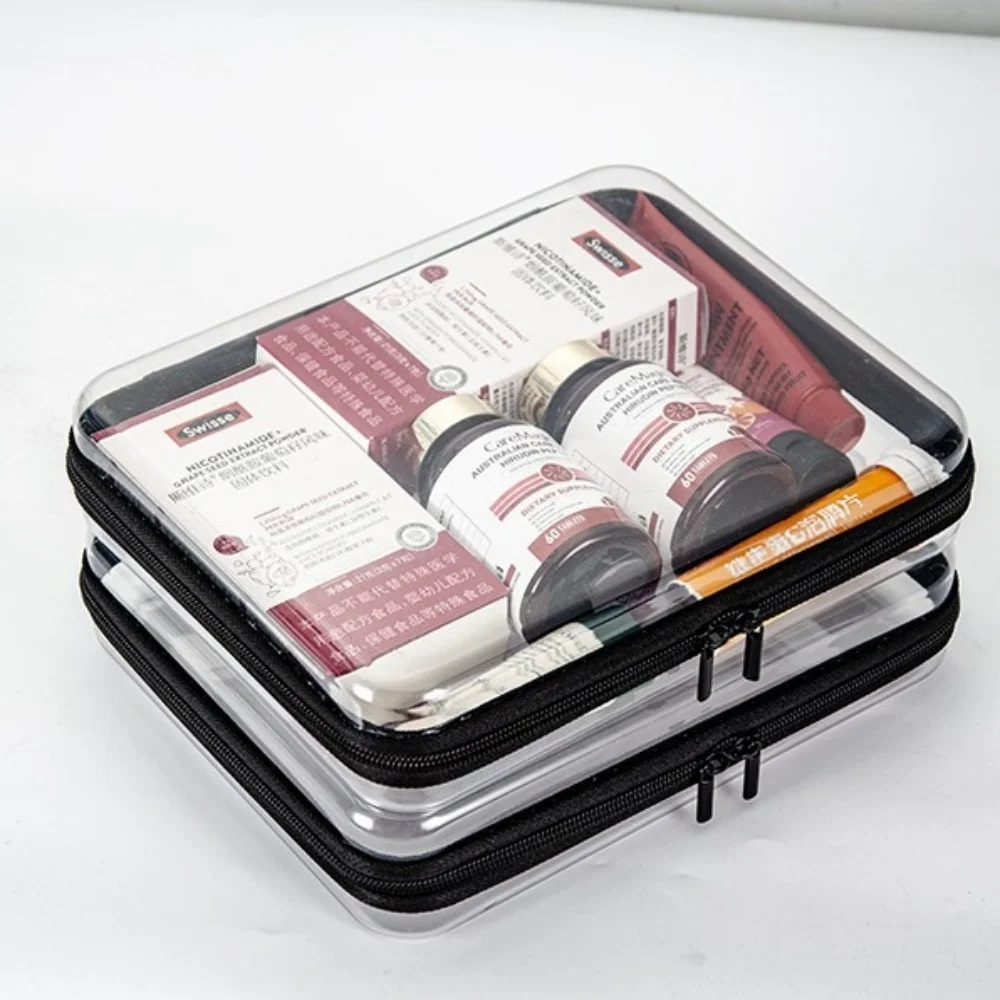 

1pc Home Medicine Organize Box Transparent Cosmetic Bag Travel Case Bag Toy Organize Box Double Zipper Waterproof Plastic Pouch