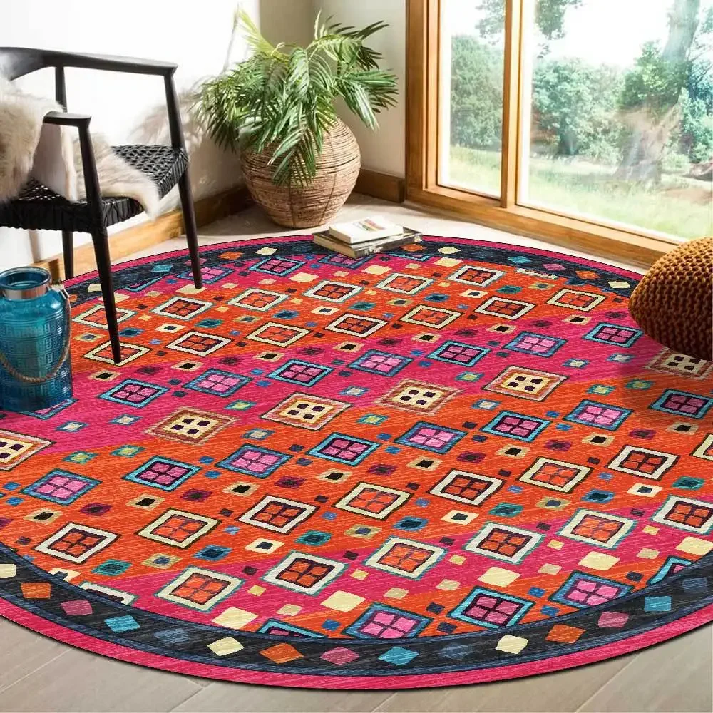 

Современный геометрический круглый ковер в этническом стиле для дома, гостиной, спальни, прикроватной тумбочки, дивана, напольный коврик, журнальный столик, коврик для стула, украшение