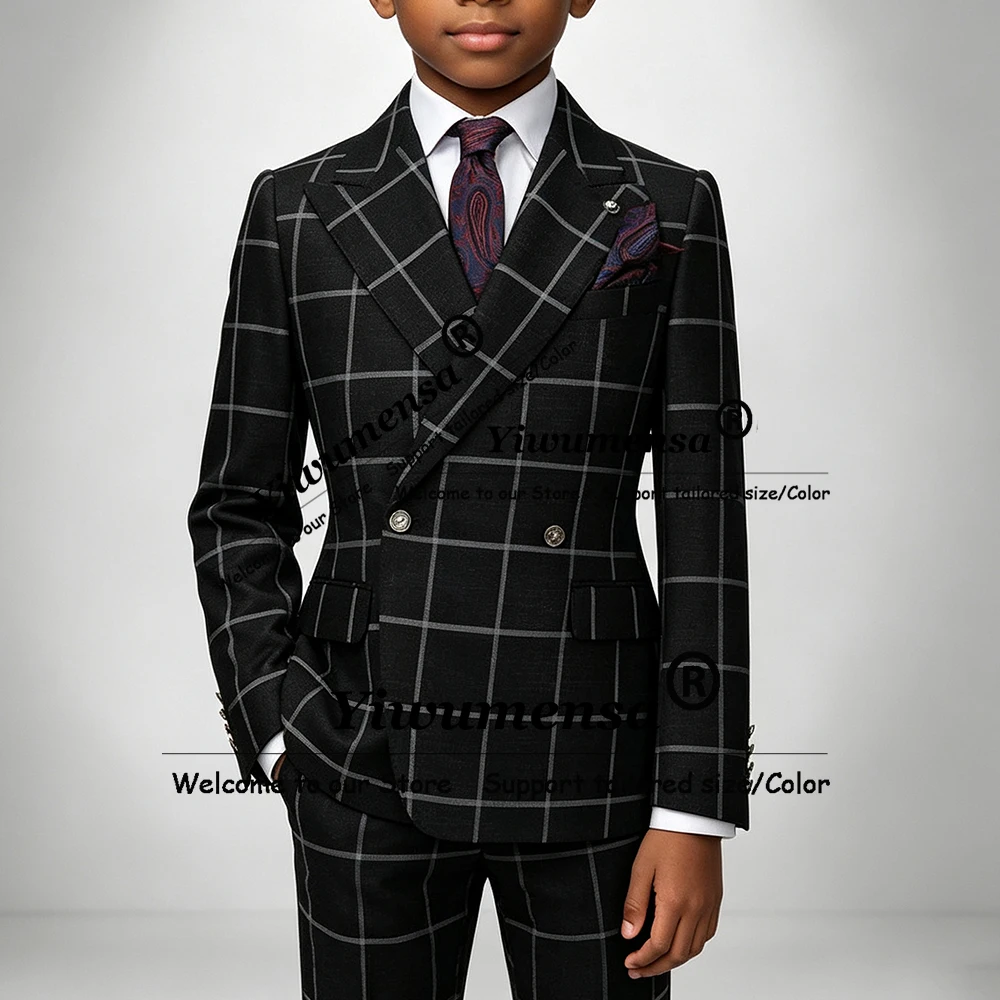 Classic Boys Suit For Wedding Double Breasted Jacket Pants 2 Pieces Plaid Check Blazers Customzied Children Dinner Party Tuxedo