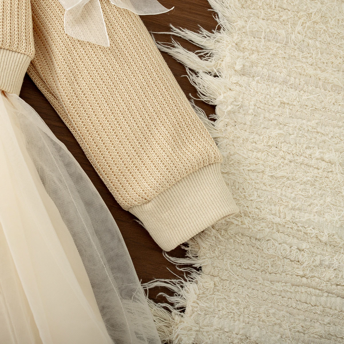 Neuheit Frühling Herbst Kleinkind Mädchen Prinzessinnenkleid mit Schleifendetail Strick Langarm Tüllkleid für Mädchen Geburtstagsfeier – Detail 7