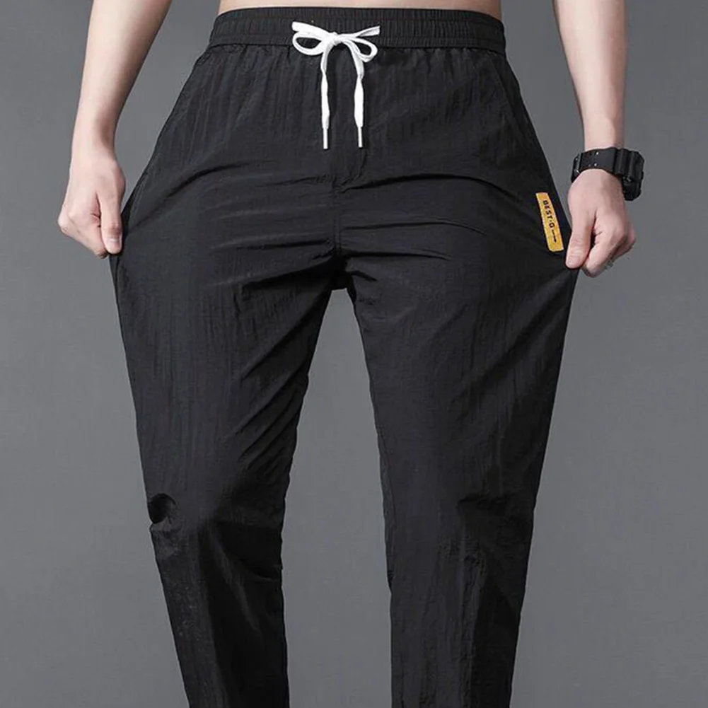 

Trousers Men Pants Loose M-4XL Solid Color Spring Straight Summer Sweat Thin Suits Elastic Lace-up Comfortable