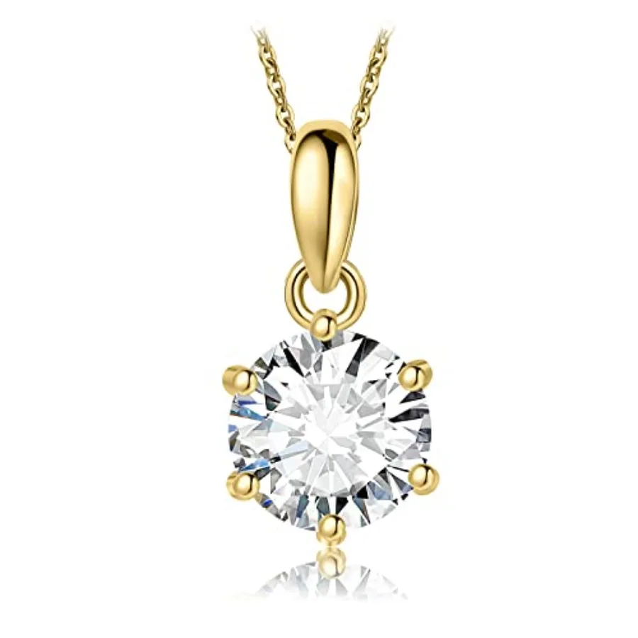 

Round 1ct 2ct 3ct Cubic Zirconia Solitaire Pendant Necklace for Women, 925 Sterling Silver 14k White Gold Plated Necklaces for