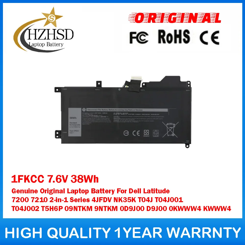 

1FKCC 7.6V 38Wh Genuine Original Laptop Battery For Dell Latitude 7200 7210 2-in-1 4JFDV NK35K T04J T04J001 T04J002 T5H6P 09NTKM