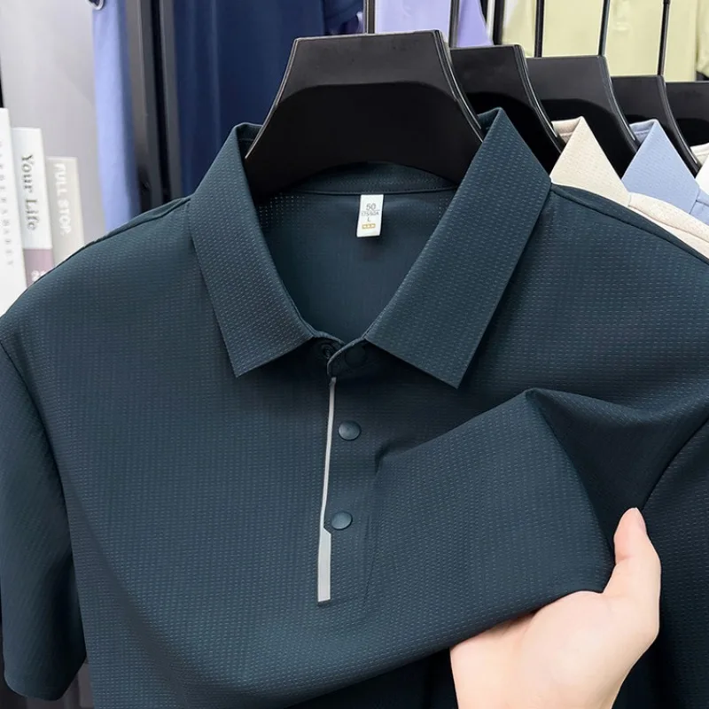 Solid Color Mens Polo Shirts T Shirt Short Sleeve Button Placket  Top Breathable Casual