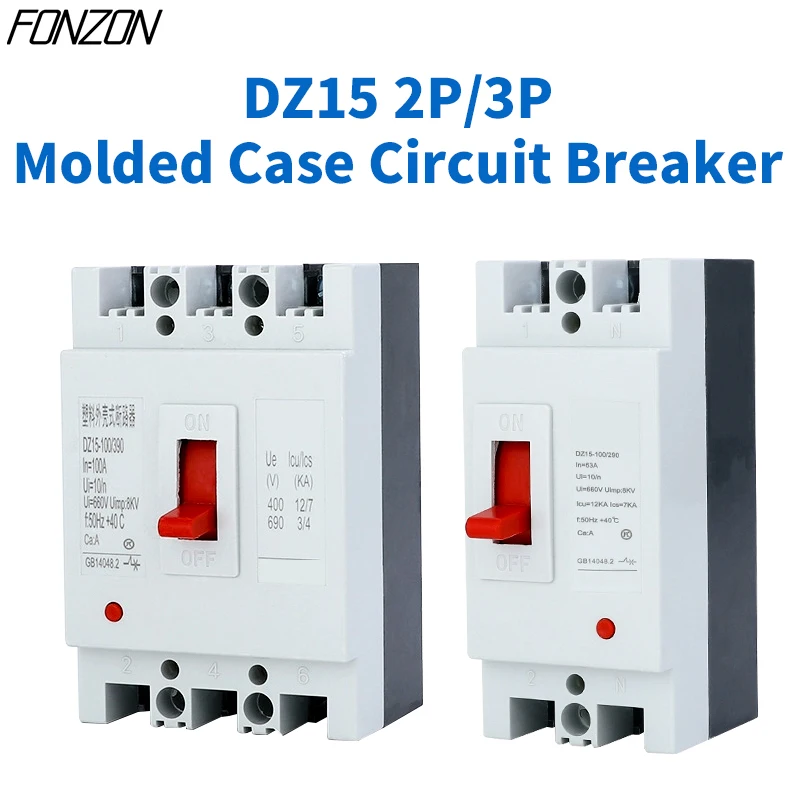 MCCB Molded Case Circuit Breaker 2P 3P 32A 40A 63A 80A 100A Air Switch Overload Protection Switch Protector Photovoltaic