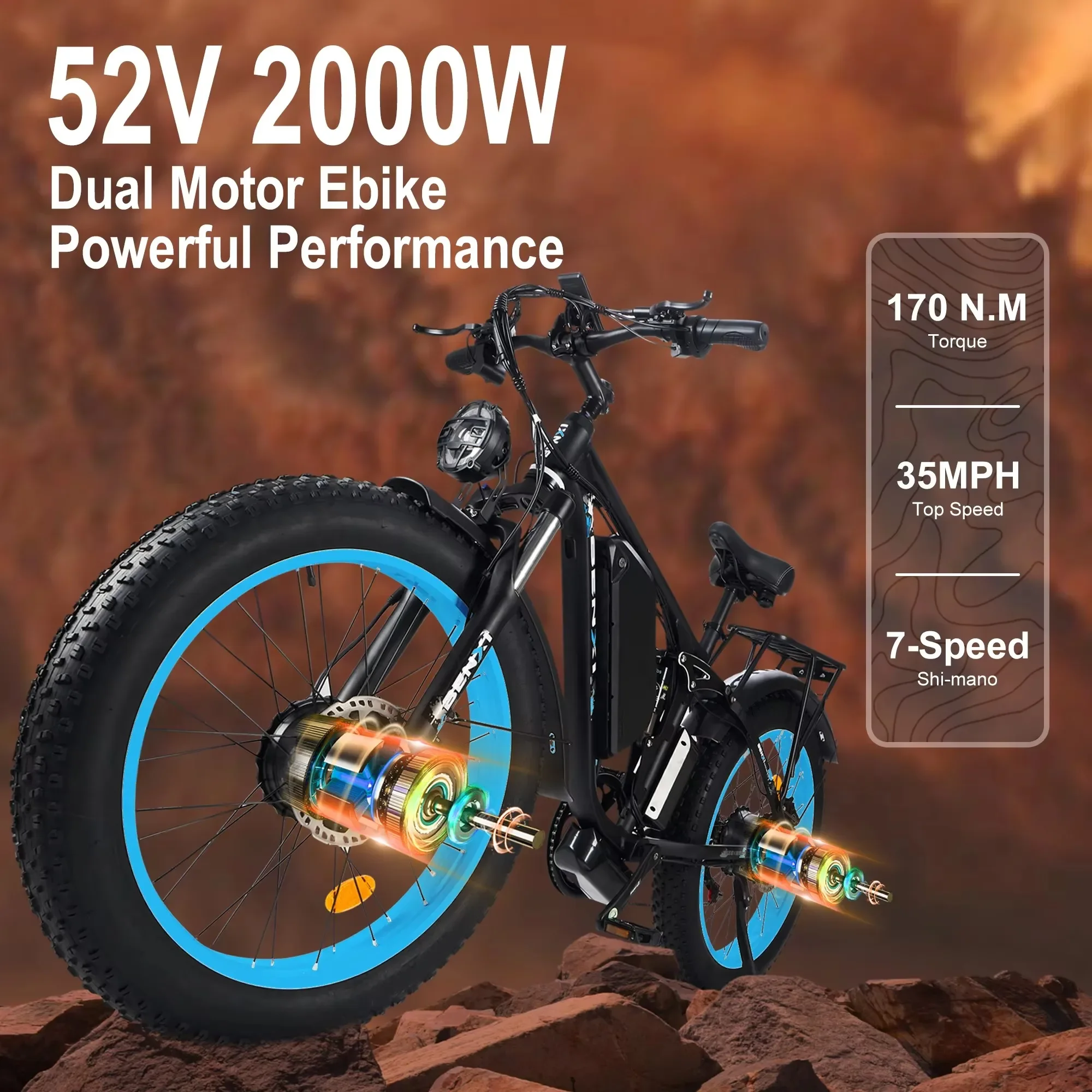 

24.0 ''fat tires 2000W brushless motor 55km h maximum speed 48V 23Ah battery E-BIKE electric bike