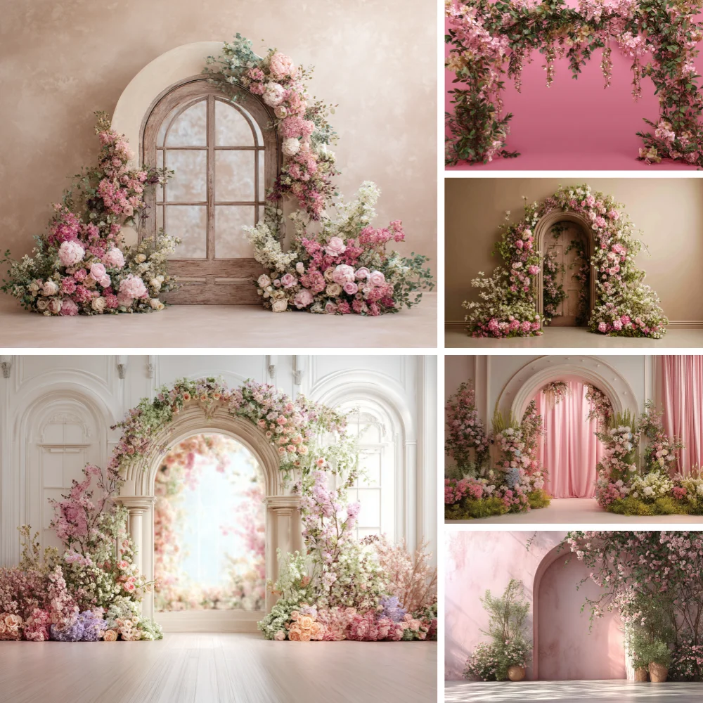 

Arched Wall Backdrop With Flowers And Roses Kids Baby Cake Smash Photography Props Romantic Archway Child Wedding Backgrounds