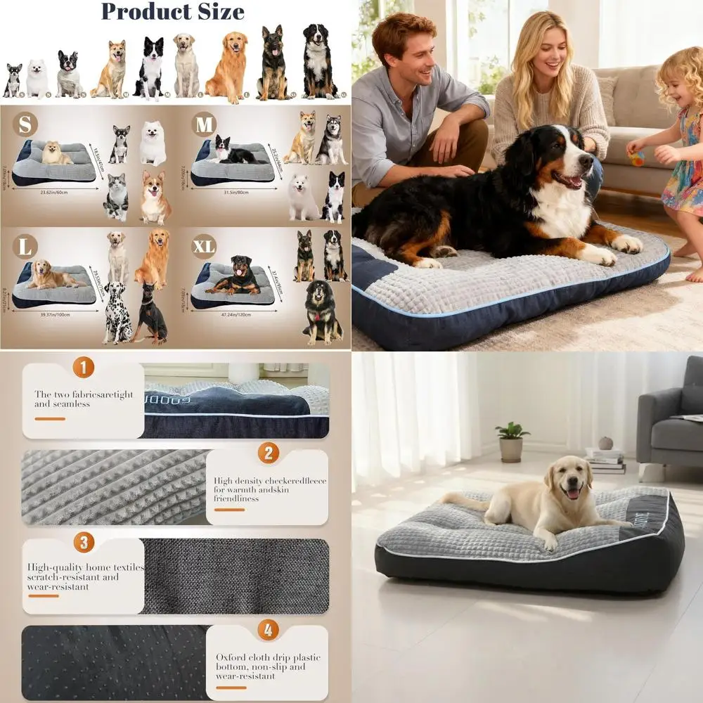 

Ортопедическая лежанка для собак крупных пород - 39,4 x 29,5 x 8,3, толстая подушка, эргономичный дизайн, нескользящее основание