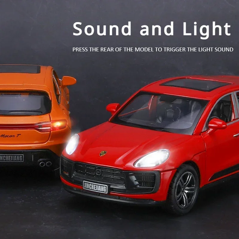 1:32 Macan T SUV Model Samochodu z Odlewu Stopu Metalu, Zabawka, Metalowa Miniaturowa Figurka, Napęd na Sprężynę, Dźwięk i Światło, Prezent dla Dzieci