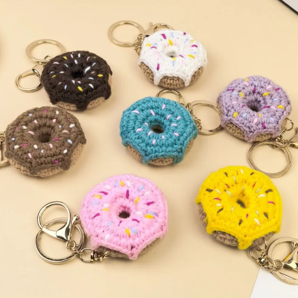 Handmade Crochet Donut Keychain Mini Round Handmade Knitted Keychain Doughnut Charm Colorful Doughnut Bag Charm Bag Pendant