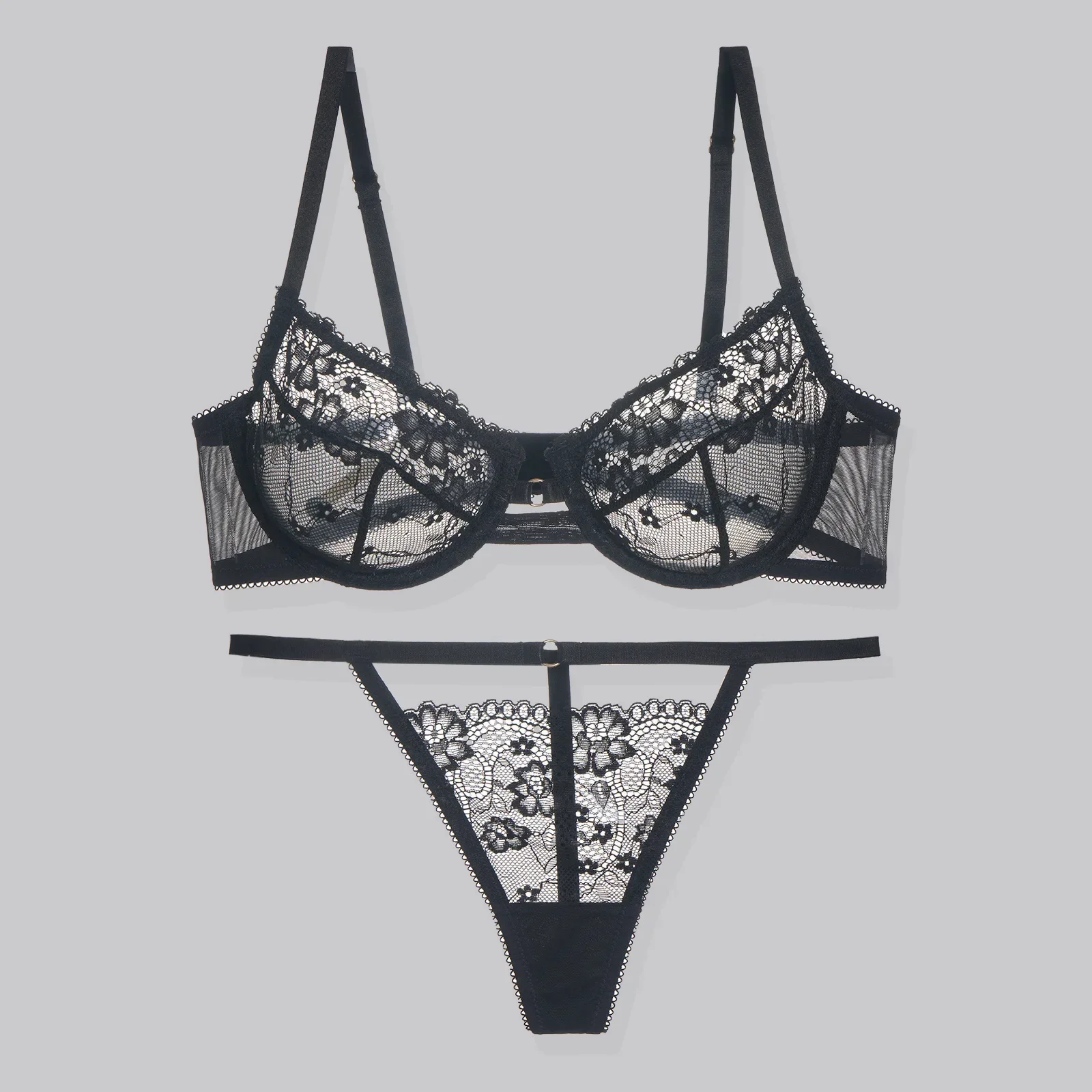 

Hot-selling Sexy Transparent Lace Bra Women Lingerie Set Crotch Underwear Thong Floral Lingerie Set Lingeries Womens Body